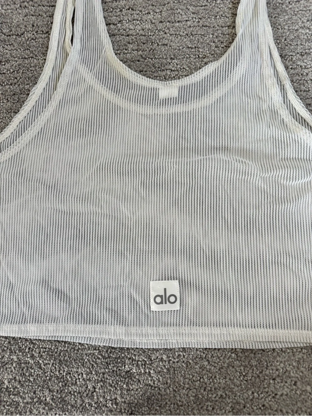 Alo White Ribbed Mesh Cropped Tank